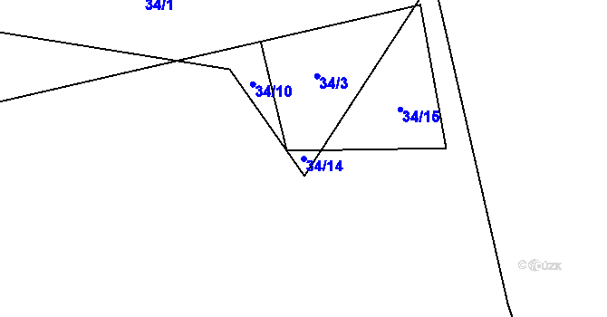 Parcela st. 34/14 v KÚ Radenice, Katastrální mapa