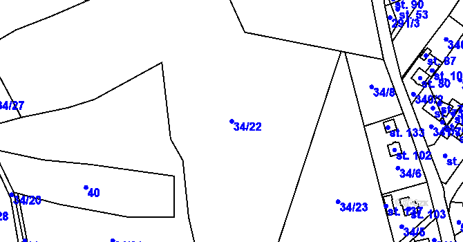 Parcela st. 34/22 v KÚ Radenice, Katastrální mapa