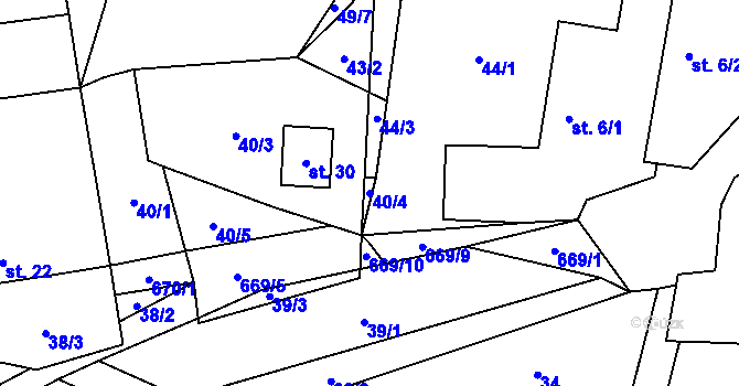 Parcela st. 40/4 v KÚ Bítov u Radenína, Katastrální mapa