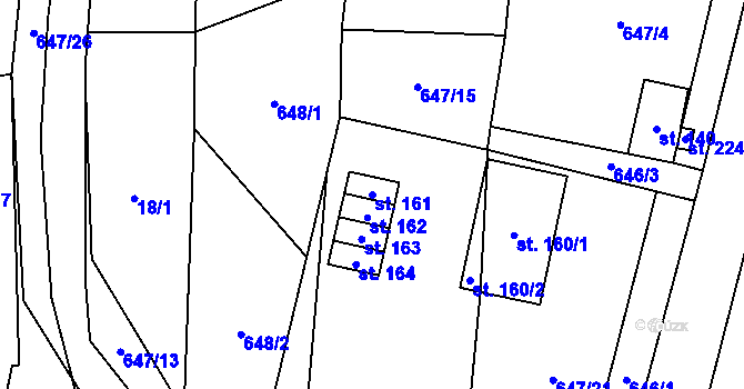 Parcela st. 161 v KÚ Radenín, Katastrální mapa
