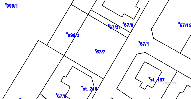 Parcela st. 67/7 v KÚ Radenín, Katastrální mapa