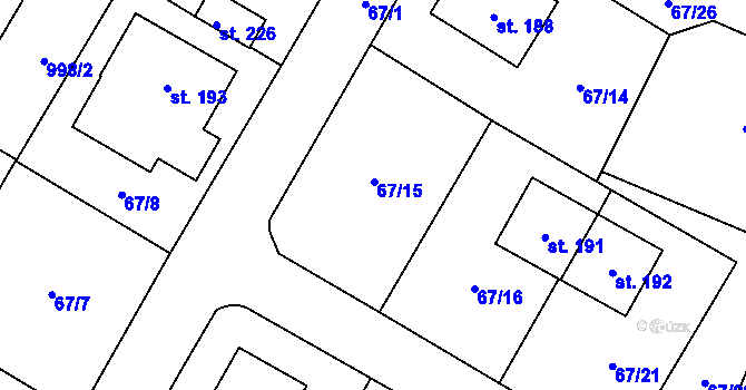 Parcela st. 67/15 v KÚ Radenín, Katastrální mapa