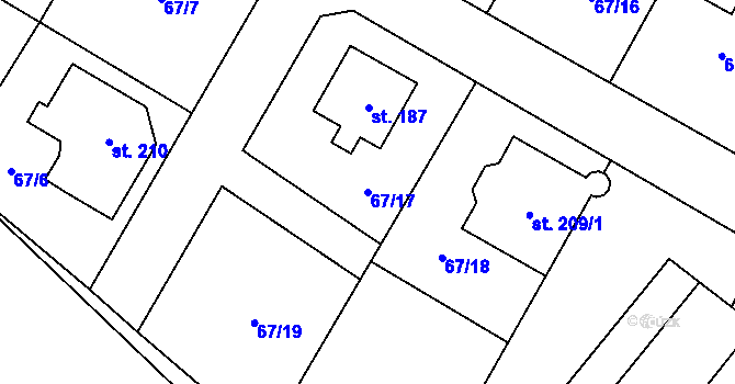 Parcela st. 67/17 v KÚ Radenín, Katastrální mapa