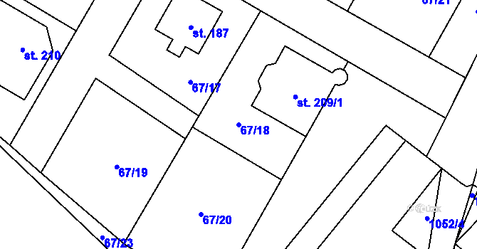 Parcela st. 67/18 v KÚ Radenín, Katastrální mapa