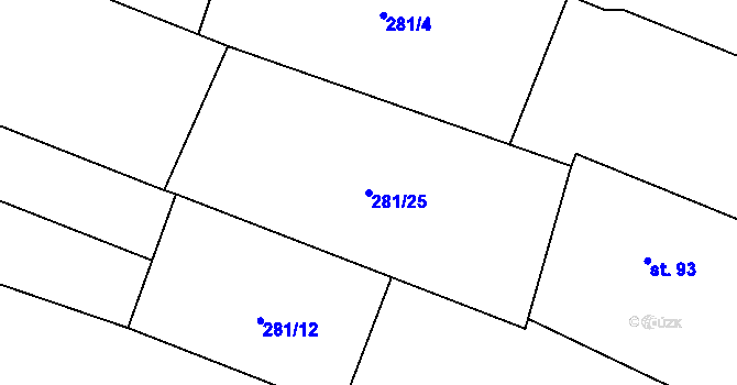 Parcela st. 281/25 v KÚ Radenín, Katastrální mapa