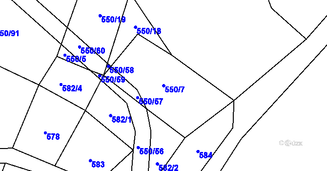 Parcela st. 550/7 v KÚ Radenín, Katastrální mapa