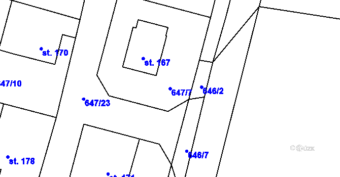 Parcela st. 647/7 v KÚ Radenín, Katastrální mapa