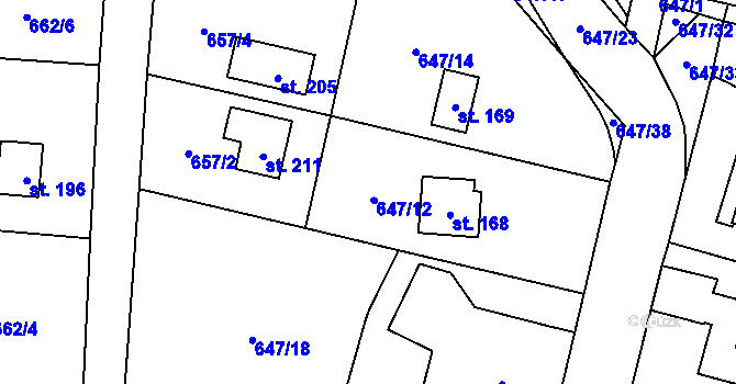 Parcela st. 647/12 v KÚ Radenín, Katastrální mapa
