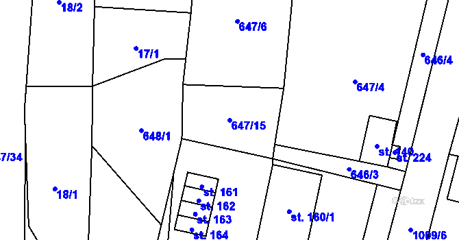 Parcela st. 647/15 v KÚ Radenín, Katastrální mapa