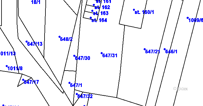 Parcela st. 647/31 v KÚ Radenín, Katastrální mapa