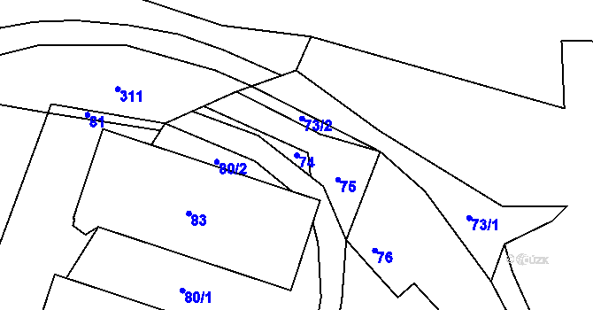 Parcela st. 74 v KÚ Radešín, Katastrální mapa