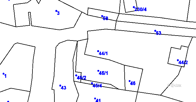 Parcela st. 44/1 v KÚ Radešín, Katastrální mapa
