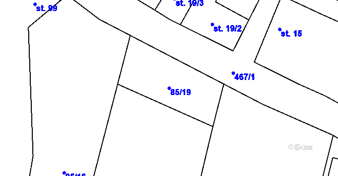 Parcela st. 85/19 v KÚ Radešín u Martiněvsi, Katastrální mapa