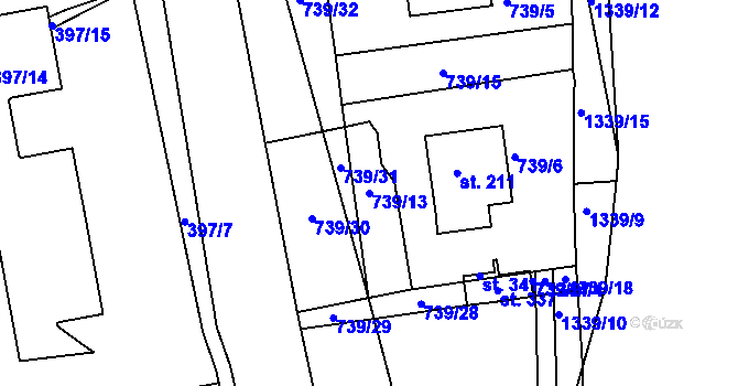 Parcela st. 739/13 v KÚ Radešínská Svratka, Katastrální mapa