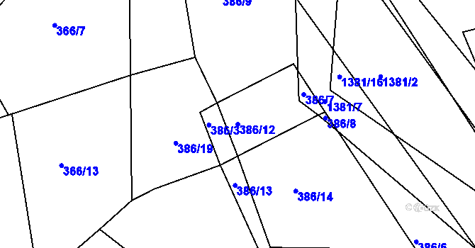 Parcela st. 386/12 v KÚ Radešínská Svratka, Katastrální mapa