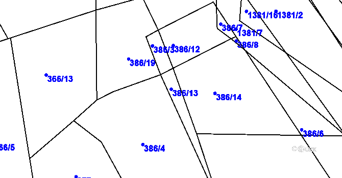 Parcela st. 386/13 v KÚ Radešínská Svratka, Katastrální mapa