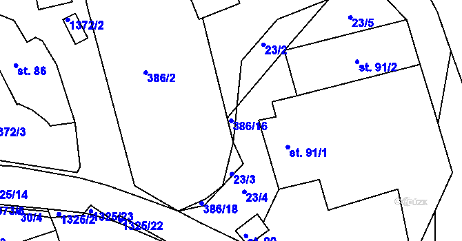Parcela st. 386/16 v KÚ Radešínská Svratka, Katastrální mapa