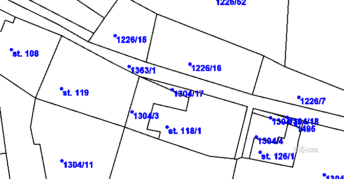 Parcela st. 1304/17 v KÚ Radešínská Svratka, Katastrální mapa