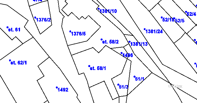 Parcela st. 58/3 v KÚ Radešínská Svratka, Katastrální mapa