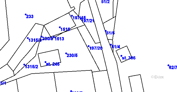 Parcela st. 197/20 v KÚ Radešínská Svratka, Katastrální mapa