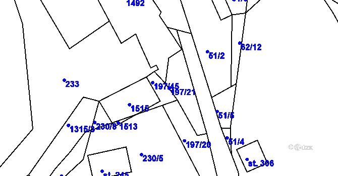 Parcela st. 197/21 v KÚ Radešínská Svratka, Katastrální mapa