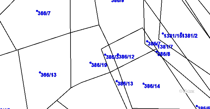 Parcela st. 386/3 v KÚ Radešínská Svratka, Katastrální mapa