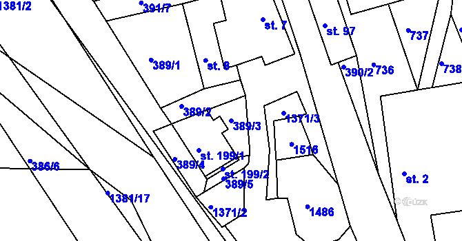 Parcela st. 389/3 v KÚ Radešínská Svratka, Katastrální mapa