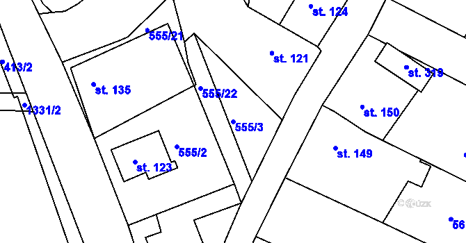 Parcela st. 555/3 v KÚ Radešínská Svratka, Katastrální mapa
