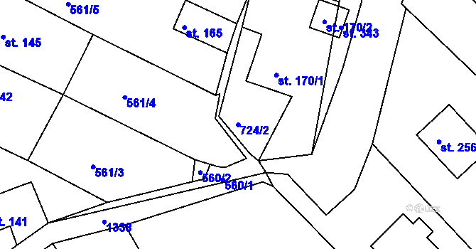 Parcela st. 724/2 v KÚ Radešínská Svratka, Katastrální mapa