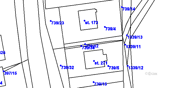 Parcela st. 739/12 v KÚ Radešínská Svratka, Katastrální mapa