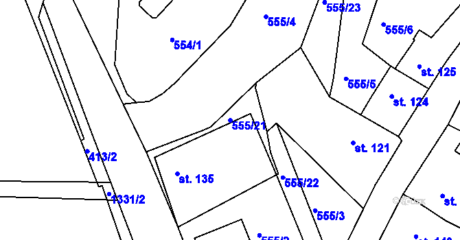Parcela st. 555/21 v KÚ Radešínská Svratka, Katastrální mapa