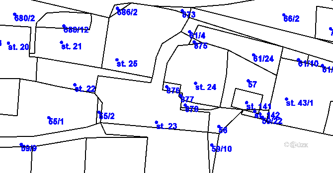 Parcela st. 876 v KÚ Radětice, Katastrální mapa