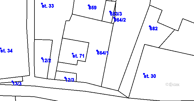 Parcela st. 864/1 v KÚ Radětice, Katastrální mapa