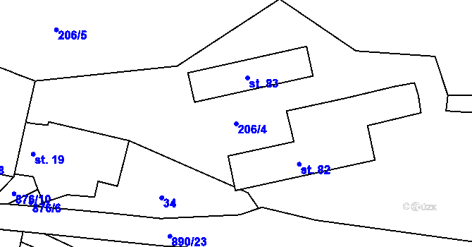 Parcela st. 206/4 v KÚ Libotyně, Katastrální mapa