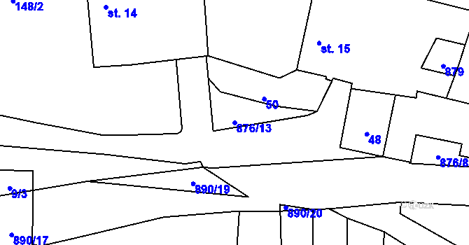 Parcela st. 876/13 v KÚ Libotyně, Katastrální mapa