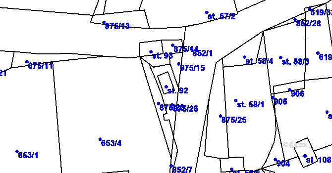 Parcela st. 92 v KÚ Lštění u Radhostic, Katastrální mapa