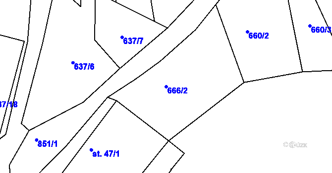 Parcela st. 666/2 v KÚ Lštění u Radhostic, Katastrální mapa