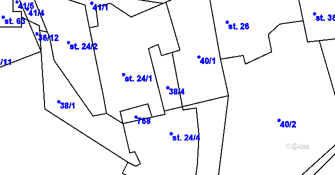 Parcela st. 38/4 v KÚ Radhostice, Katastrální mapa
