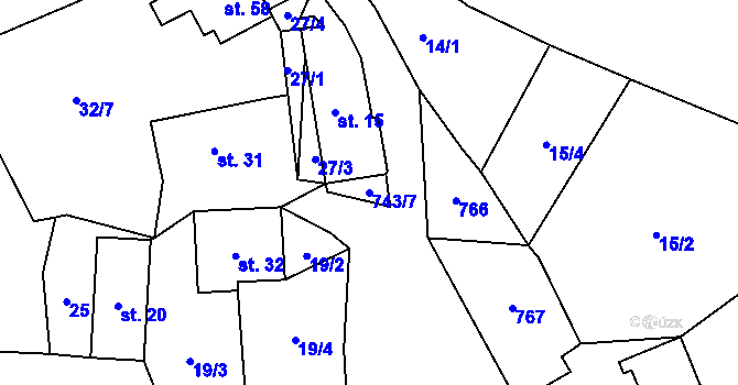 Parcela st. 743/7 v KÚ Radhostice, Katastrální mapa