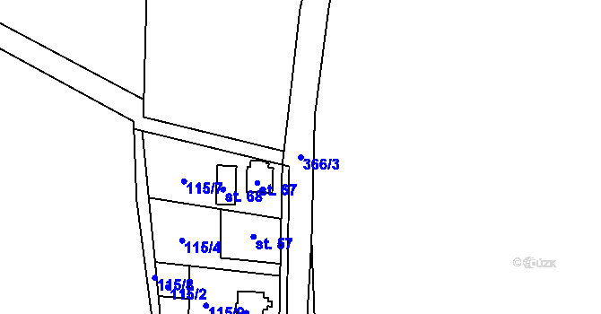 Parcela st. 366/3 v KÚ Radhošť, Katastrální mapa