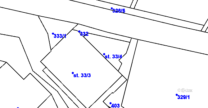 Parcela st. 33/4 v KÚ Radhošť, Katastrální mapa