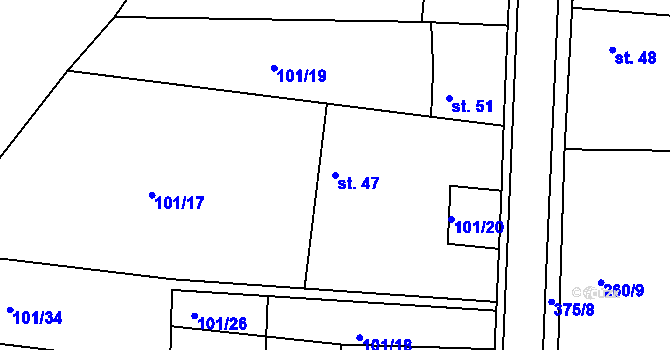 Parcela st. 47 v KÚ Radhošť, Katastrální mapa