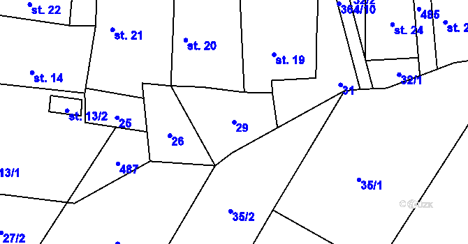 Parcela st. 29 v KÚ Radhošť, Katastrální mapa