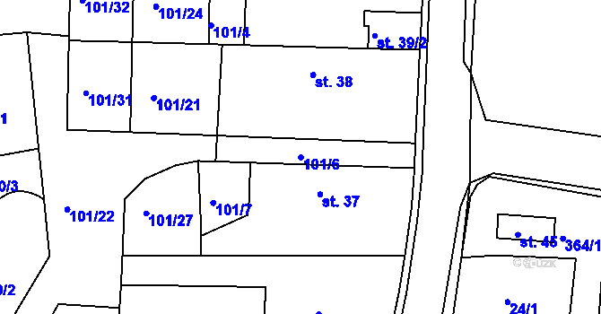 Parcela st. 101/6 v KÚ Radhošť, Katastrální mapa