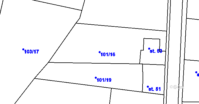 Parcela st. 101/16 v KÚ Radhošť, Katastrální mapa