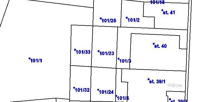 Parcela st. 101/23 v KÚ Radhošť, Katastrální mapa