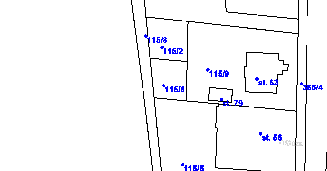 Parcela st. 115/6 v KÚ Radhošť, Katastrální mapa