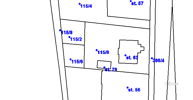 Parcela st. 115/9 v KÚ Radhošť, Katastrální mapa