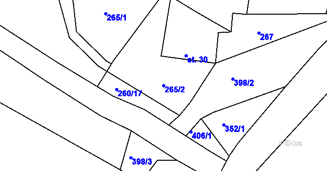 Parcela st. 265/2 v KÚ Radhošť, Katastrální mapa