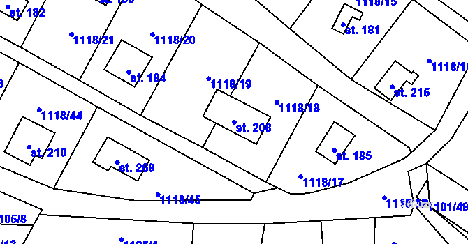 Parcela st. 208 v KÚ Radíč, Katastrální mapa